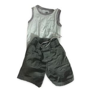 Old Navy Tank & Cherokee Shorts  Boys Outfit 3T Green Gray Cargo Set
